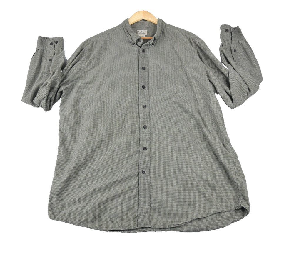 LL Bean Shirt Mens XLT Green Microcheck Button Down Long Sleeve